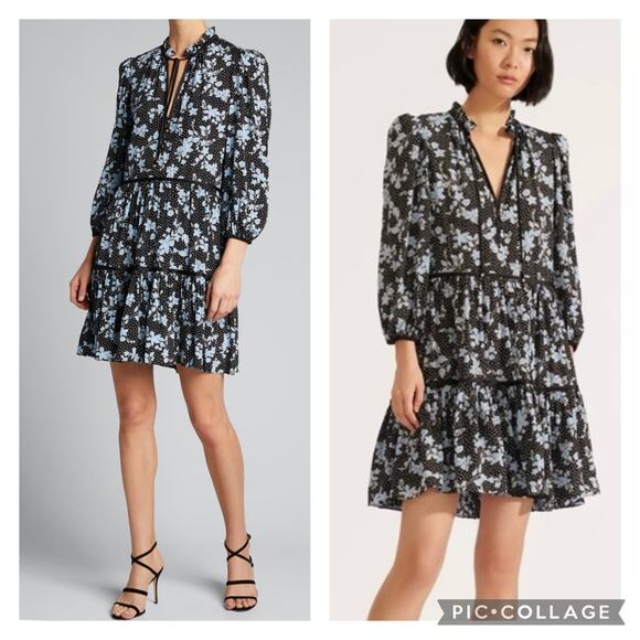 Veronica Beard Silk Mini Hawken Floral Patterned Dress sz 4 Black Multi Printed - Picture 14 of 14